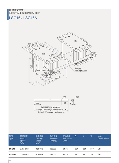 LSG16 乐天热卖电梯安全钳电梯